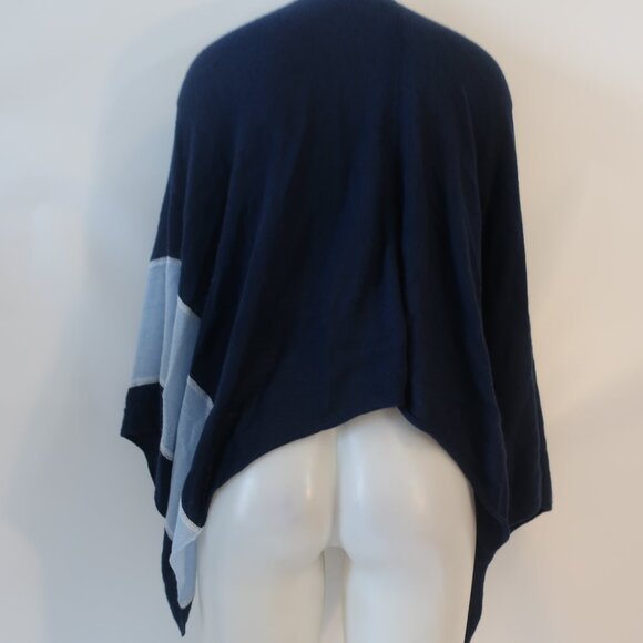 Women J. McLaughlin Navy Blue Light Blue Pure Cashmere Colorblock Shawl Wrap OS - Picture 10 of 12